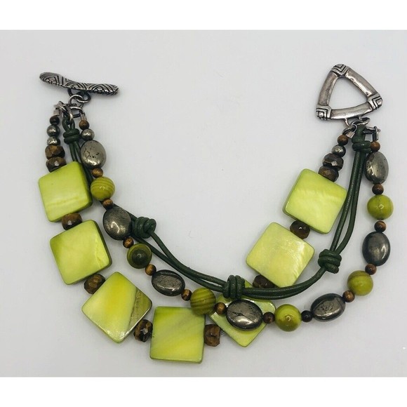 Silpada Sterling Silver Bracelet~Green Mother of Pearl ~Leather ~PyriteTiger Eye - Picture 10 of 12